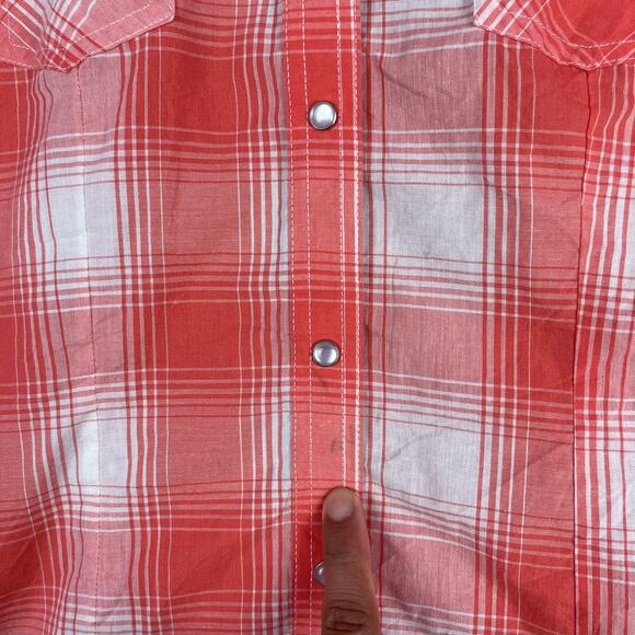 Wrangler Womens Shirt Orange White Plaid Pearl Snap Button Down Small - Picture 10 of 13